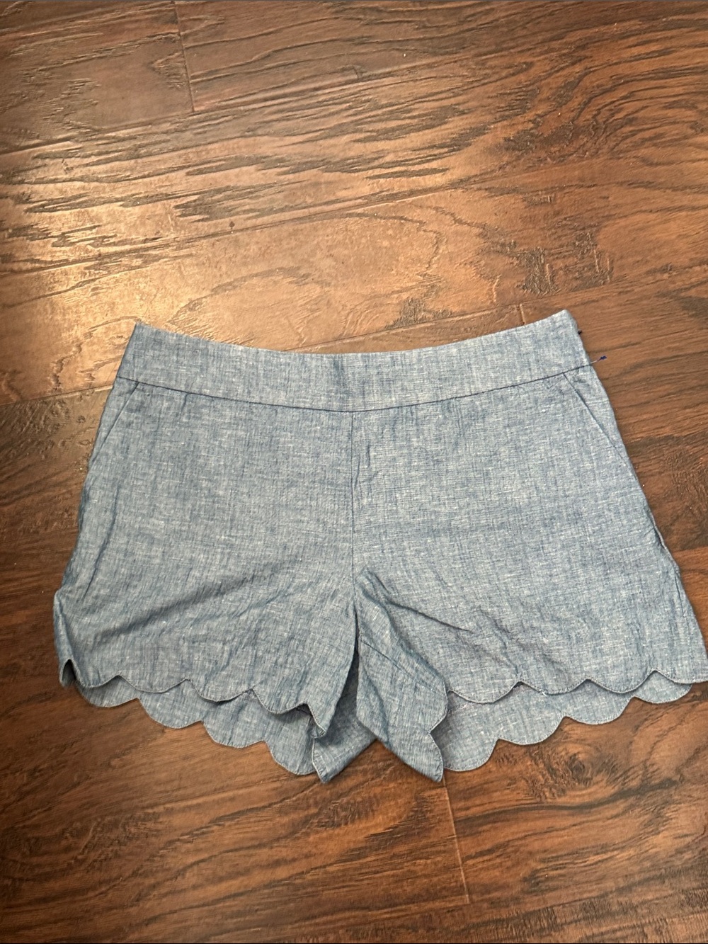 LOFT Chambray Blue Scalloped Hem Shorts